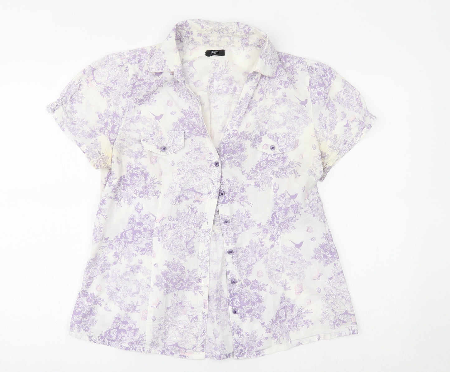 F&F Womens Purple Floral  Basic Button-Up Size 14