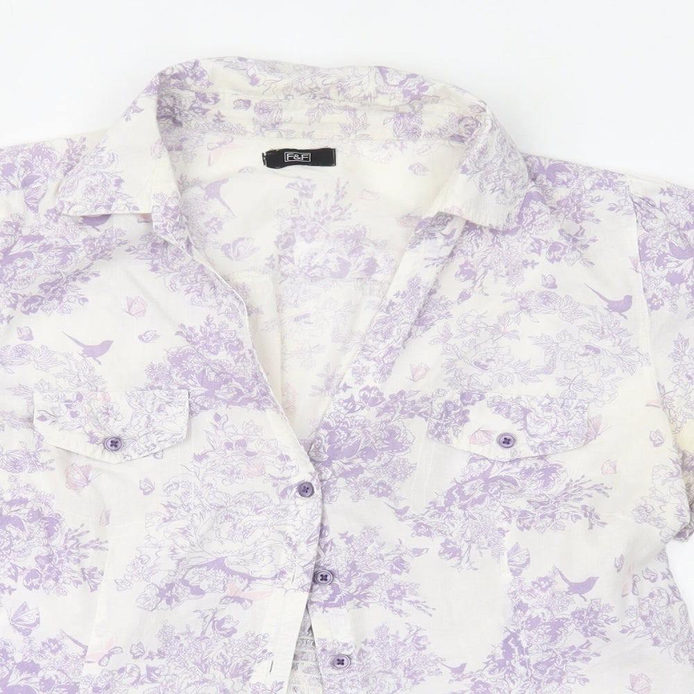F&F Womens Purple Floral  Basic Button-Up Size 14