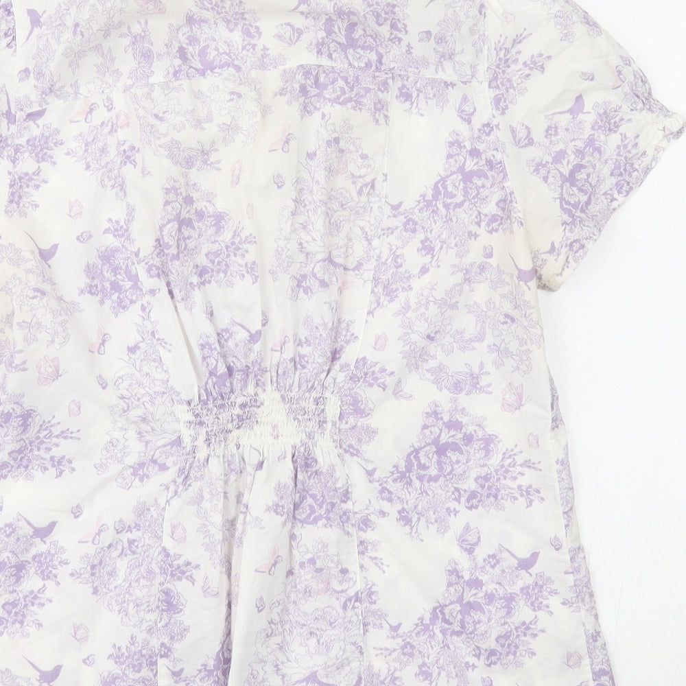 F&F Womens Purple Floral  Basic Button-Up Size 14