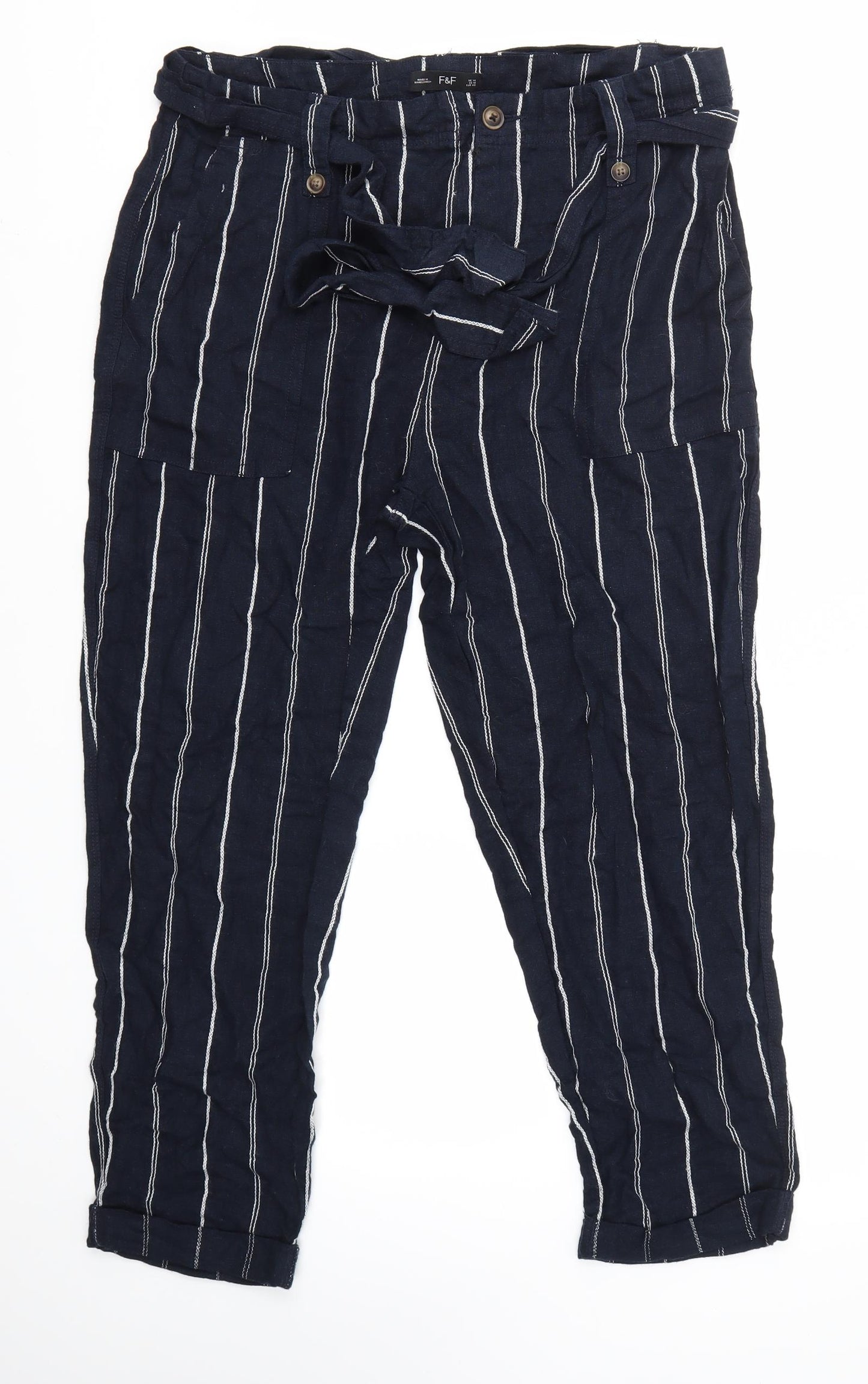 F&F Womens Blue Striped  Trousers  Size 14 L25 in