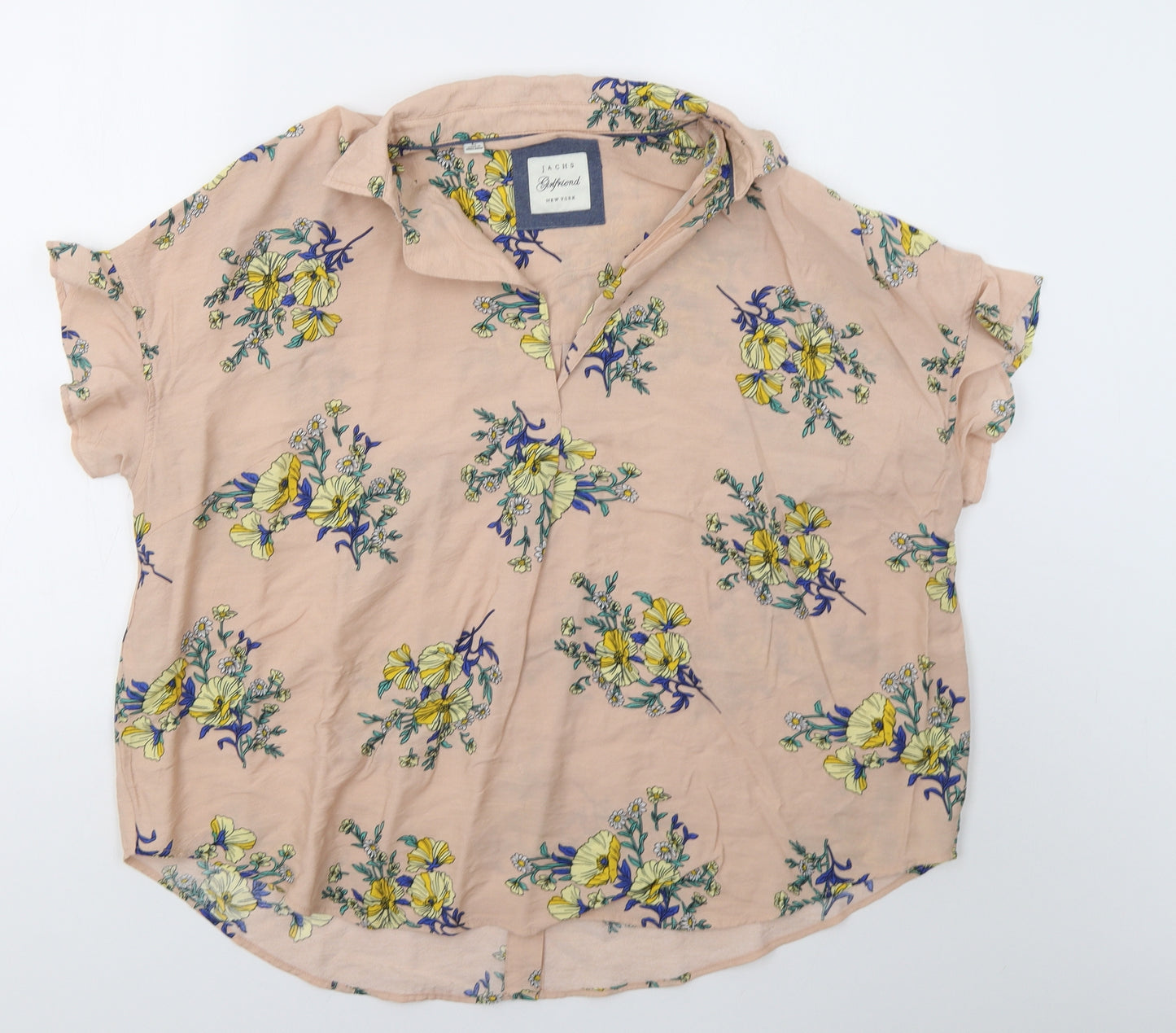 Jachs Girlfriend New York Womens Pink Floral  Basic Blouse Size L