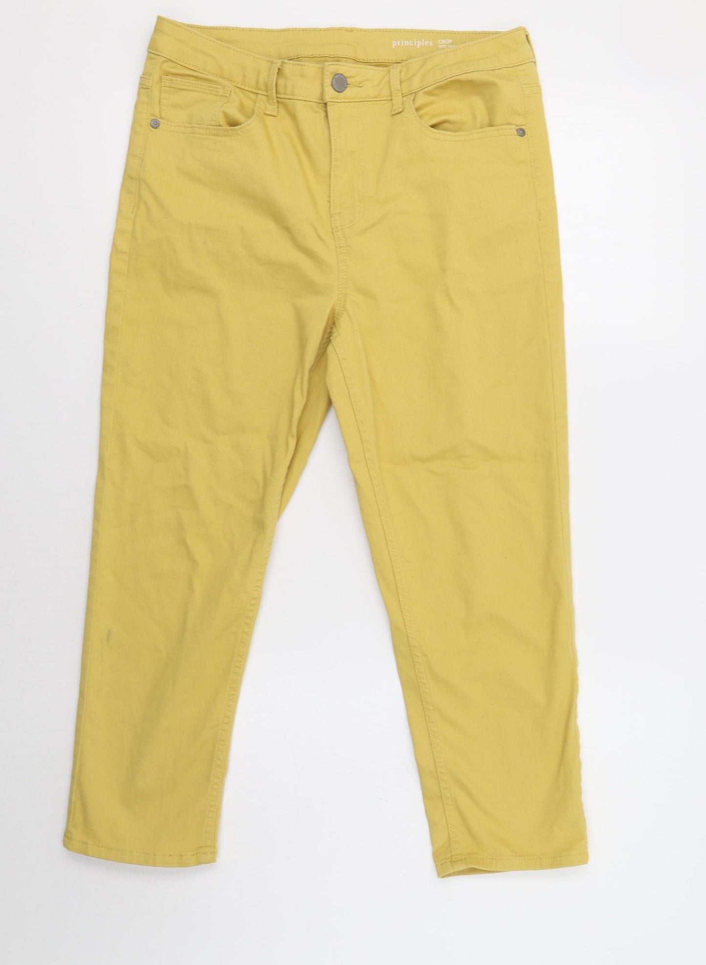 Principles Womens Yellow   Cropped Trousers Size 14 L22 in