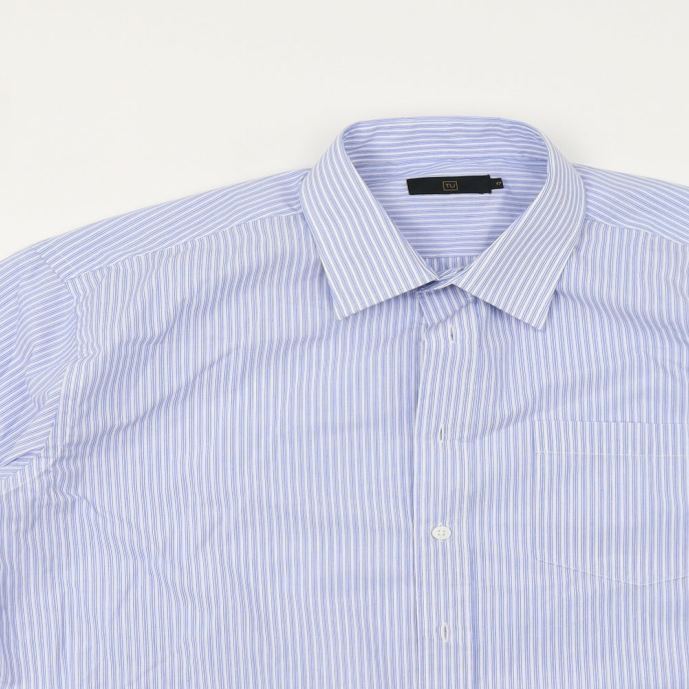 TU Mens Blue Striped   Dress Shirt Size 17