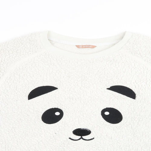 Avenue Womens Ivory Animal Print   Pyjama Top Size M  - Panda Face with sequin nose
