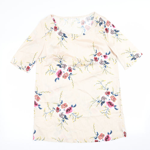 Preworn Womens Ivory Floral  A-Line  Size L  - Satin feel red flowers