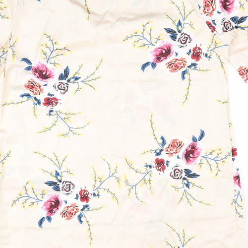 Preworn Womens Ivory Floral  A-Line  Size L  - Satin feel red flowers