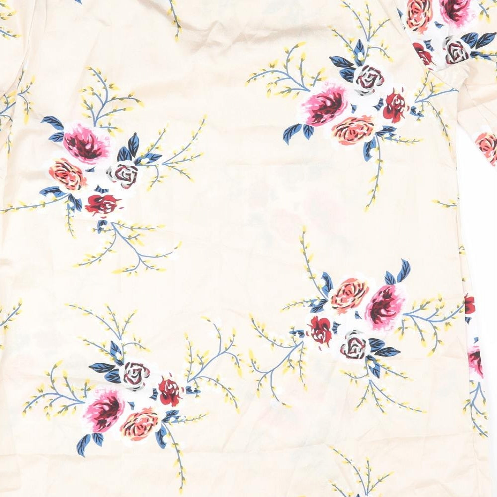Preworn Womens Ivory Floral  A-Line  Size L  - Satin feel red flowers