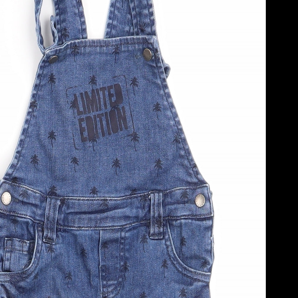 RR Boys Blue Floral Denim Dungaree One-Piece Size 24 Months  - Palm Tree Print