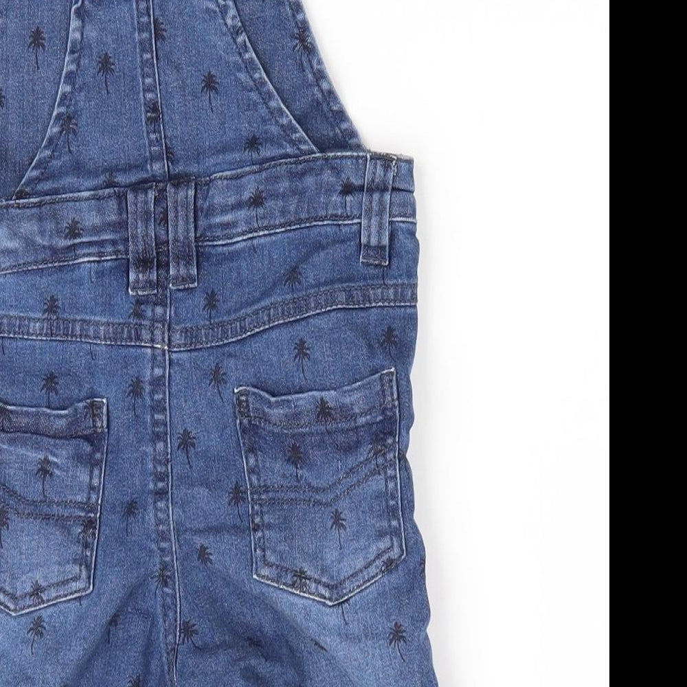 RR Boys Blue Floral Denim Dungaree One-Piece Size 24 Months  - Palm Tree Print