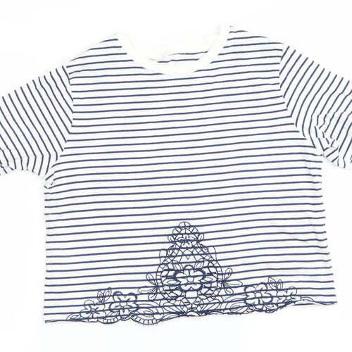 Miss Selfridge Womens Blue Striped  Tunic T-Shirt Size 10  - Flower Cut Out detail to front