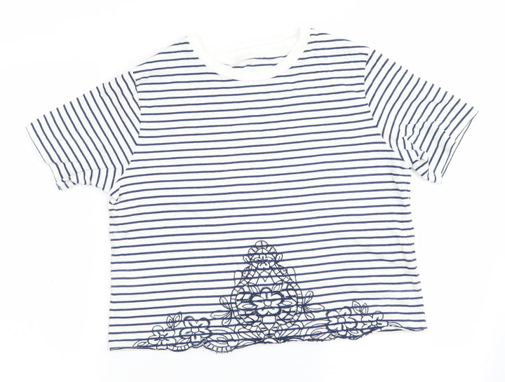 Miss Selfridge Womens Blue Striped  Tunic T-Shirt Size 10  - Flower Cut Out detail to front