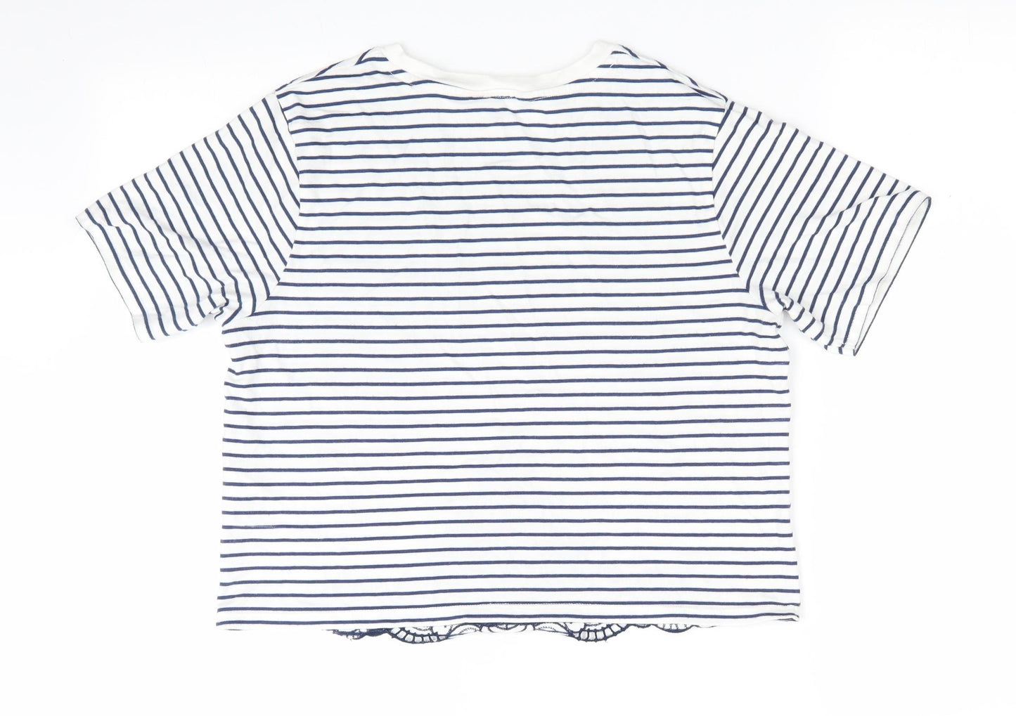Miss Selfridge Womens Blue Striped  Tunic T-Shirt Size 10  - Flower Cut Out detail to front