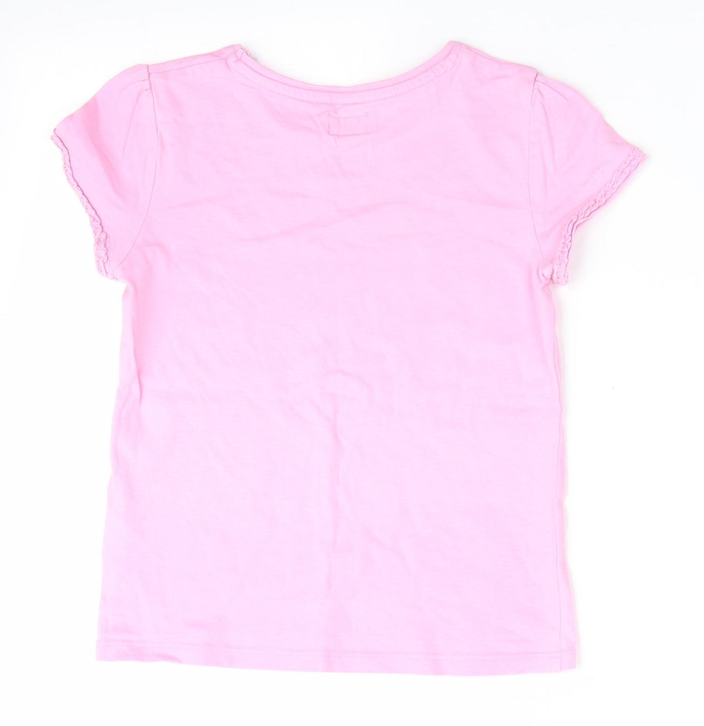 Florence and Fred Girls Pink   Basic T-Shirt Size 4-5 Years  - Rouched trim to sleeves