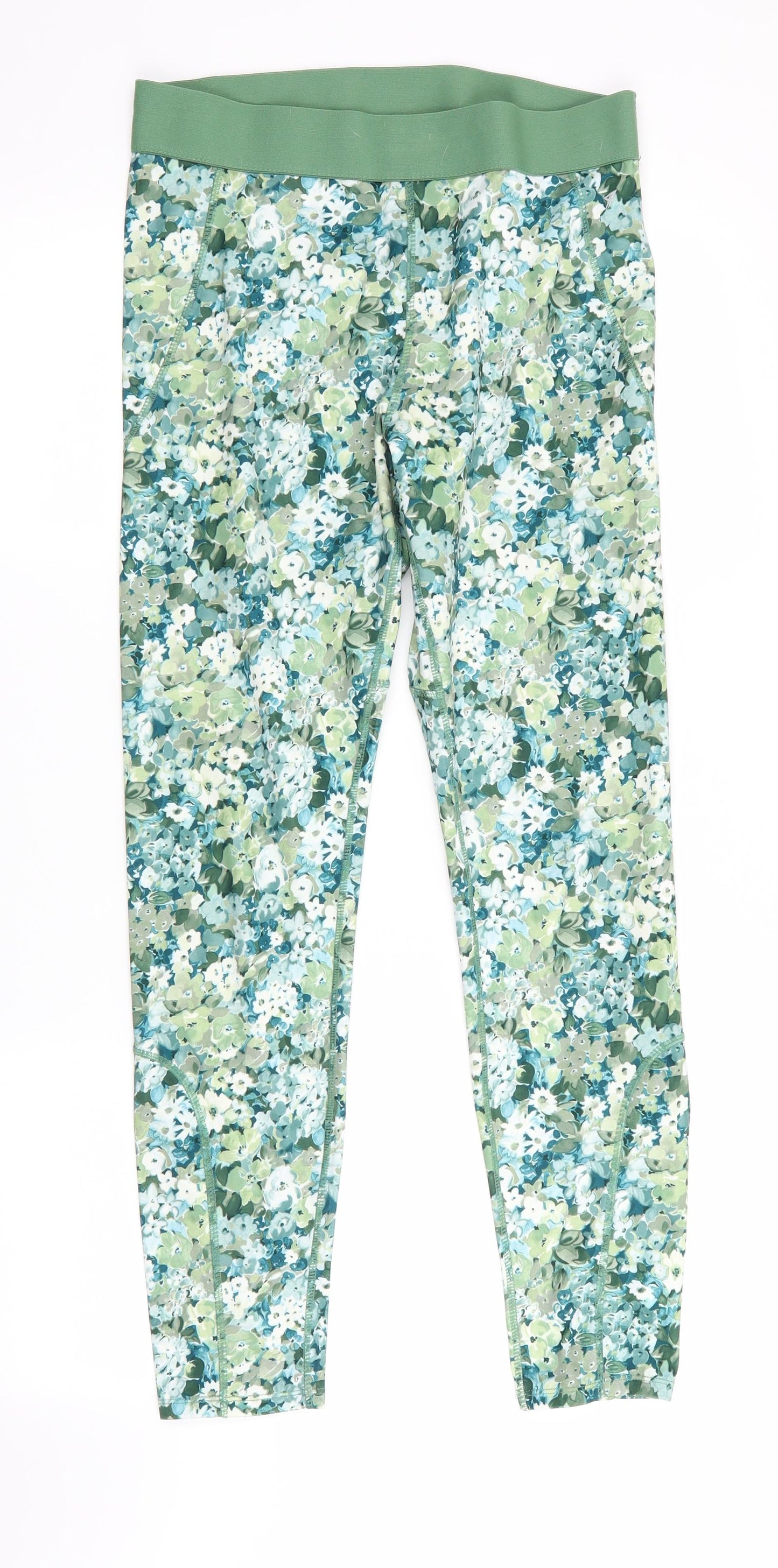 Workout Womens Green Floral  Compression Leggings Size M L27 in