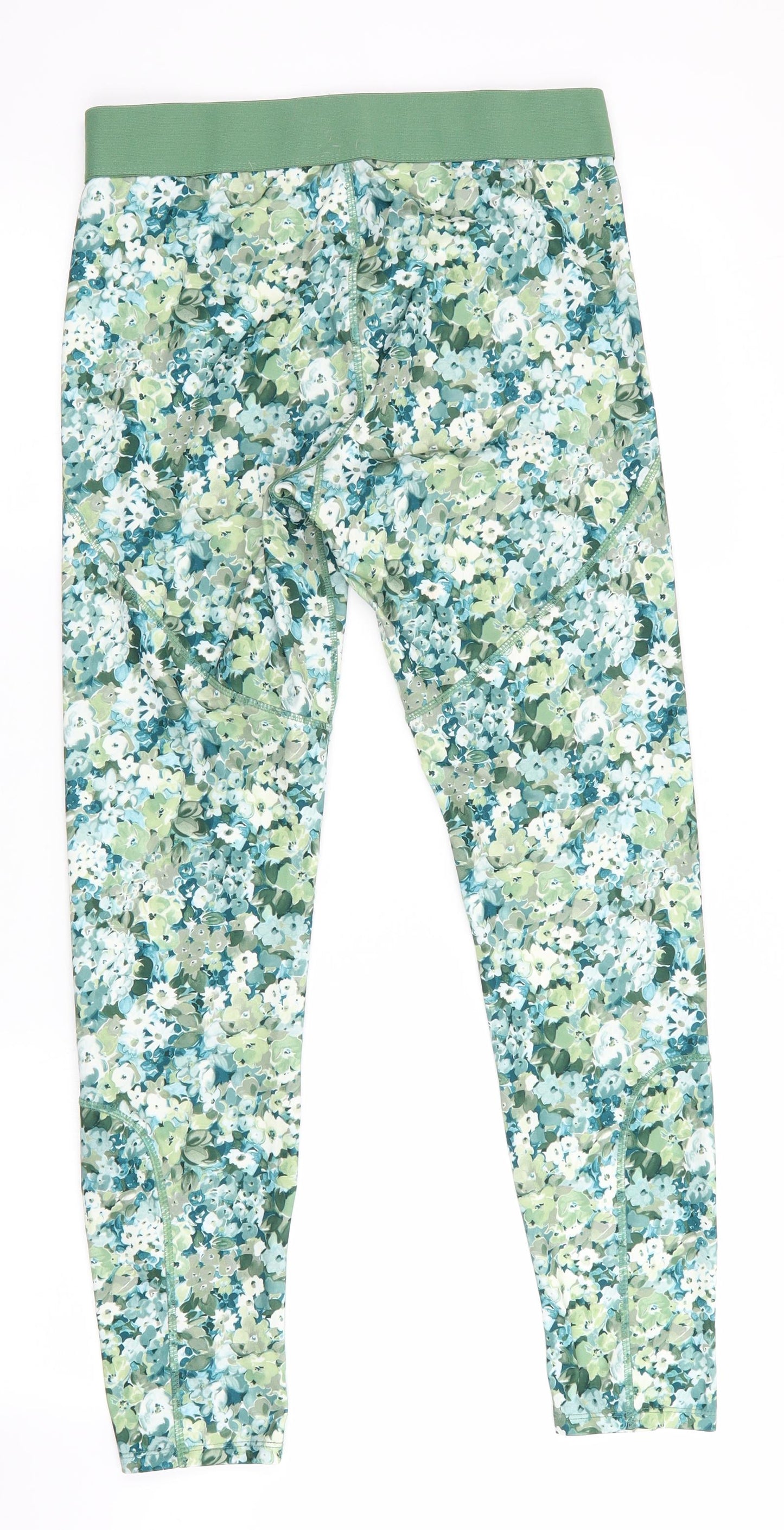 Workout Womens Green Floral  Compression Leggings Size M L27 in