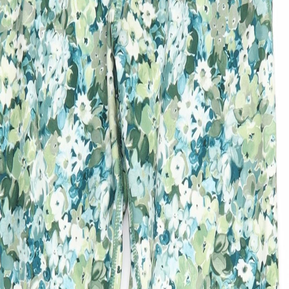 Workout Womens Green Floral  Compression Leggings Size M L27 in
