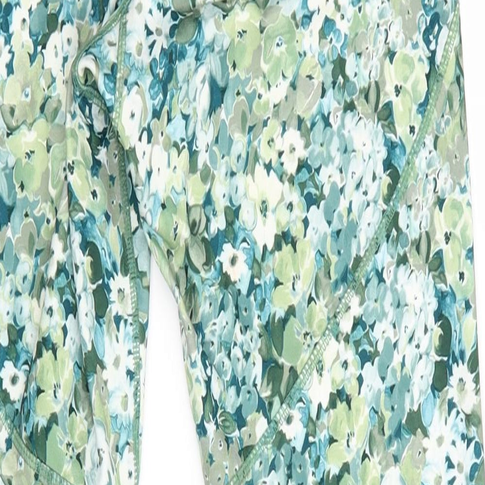 Workout Womens Green Floral  Compression Leggings Size M L27 in