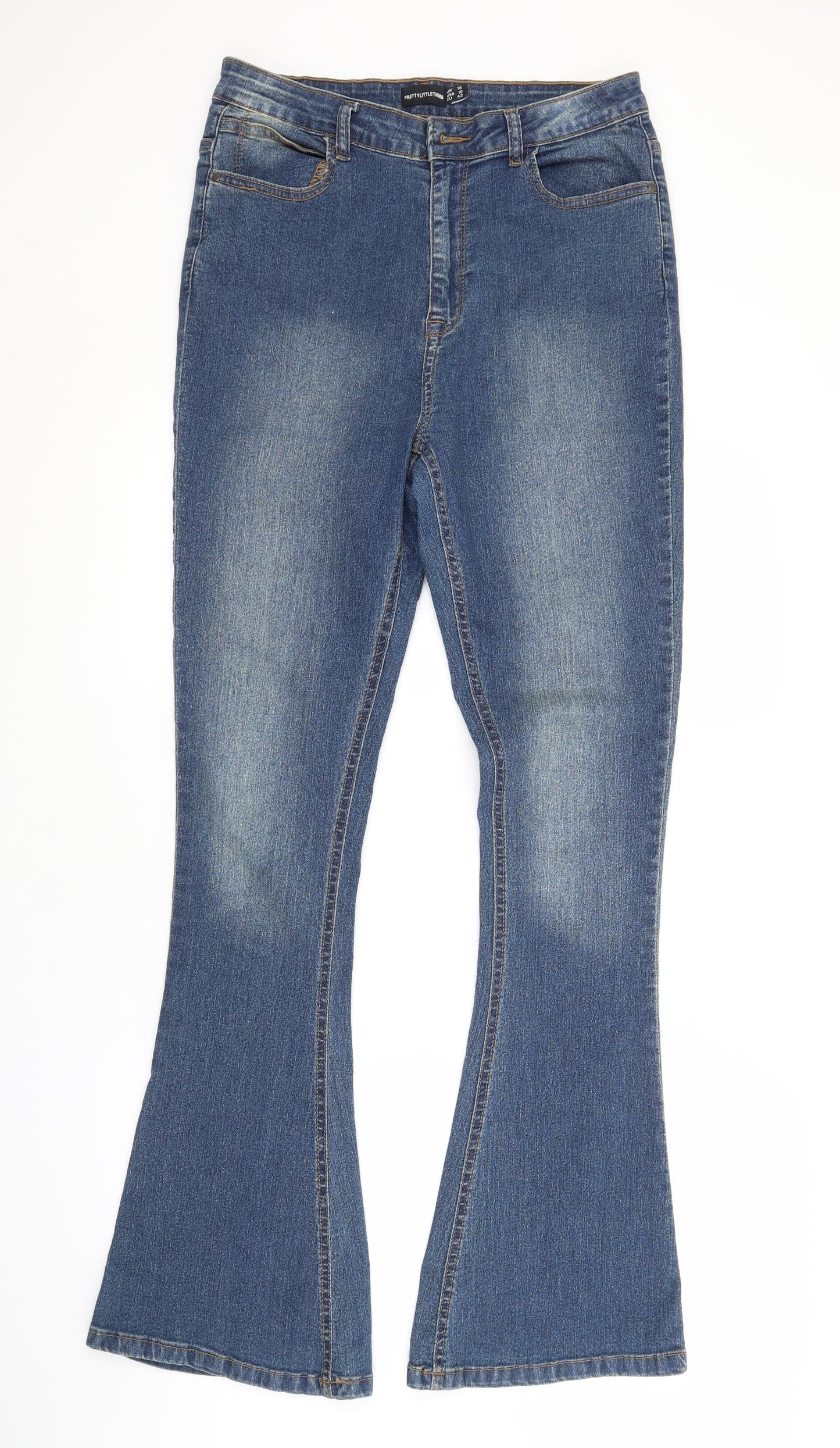 PRETTYLITTLETHING Womens Blue   Bootcut Jeans Size 14 L33 in
