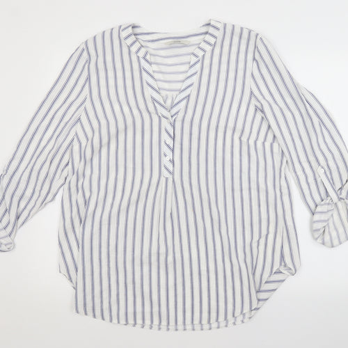 George Womens White Striped  Basic Blouse Size 14