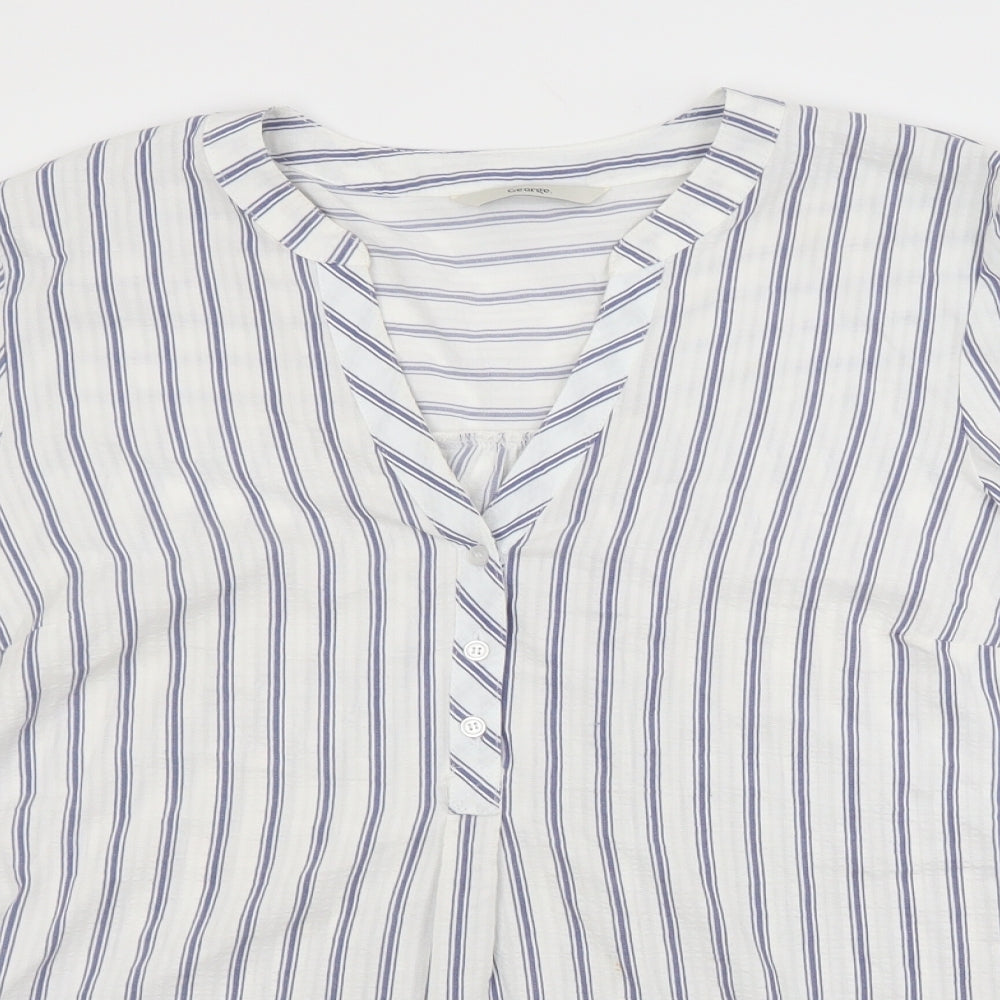 George Womens White Striped  Basic Blouse Size 14