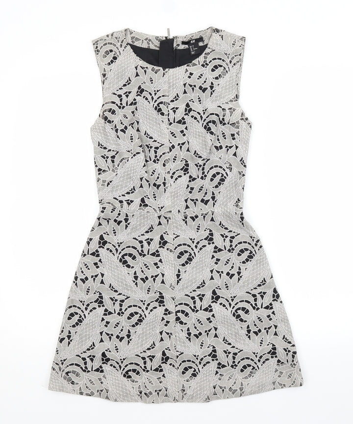 H&M Womens Grey Floral A-Line Size 6