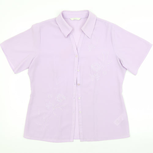 M&S Womens Purple Floral  Basic Button-Up Size 10