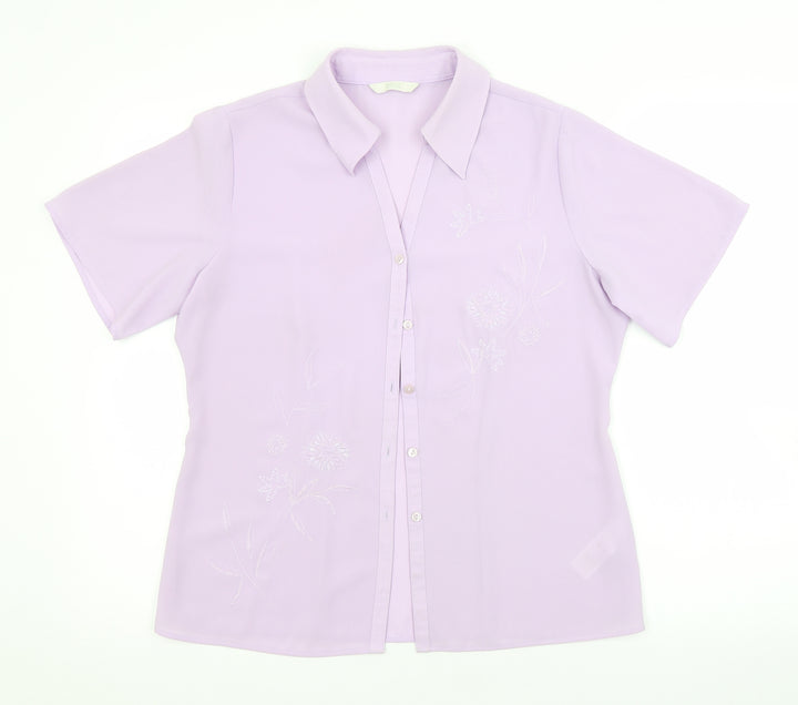 M&S Womens Purple Floral  Basic Button-Up Size 10