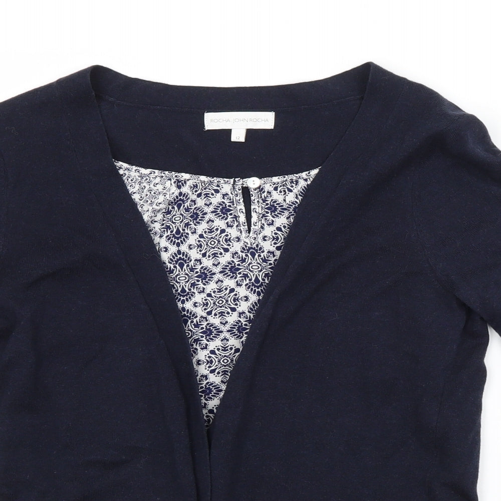 RJR.John Rocha Womens Blue Argyle/Diamond  Cardigan Jumper Size 12