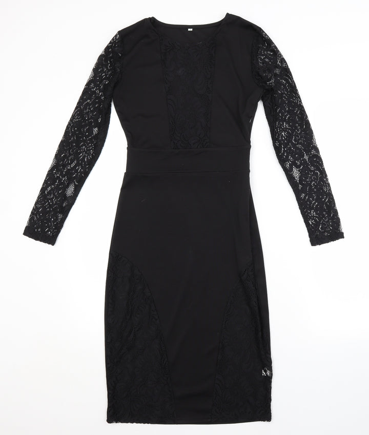 Preworn Womens Black Floral  Pencil Dress  Size S