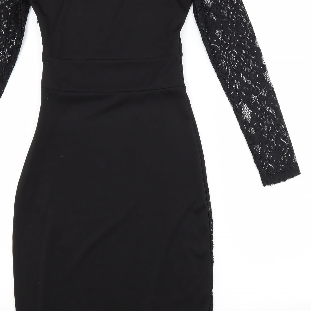 Preworn Womens Black Floral  Pencil Dress  Size S
