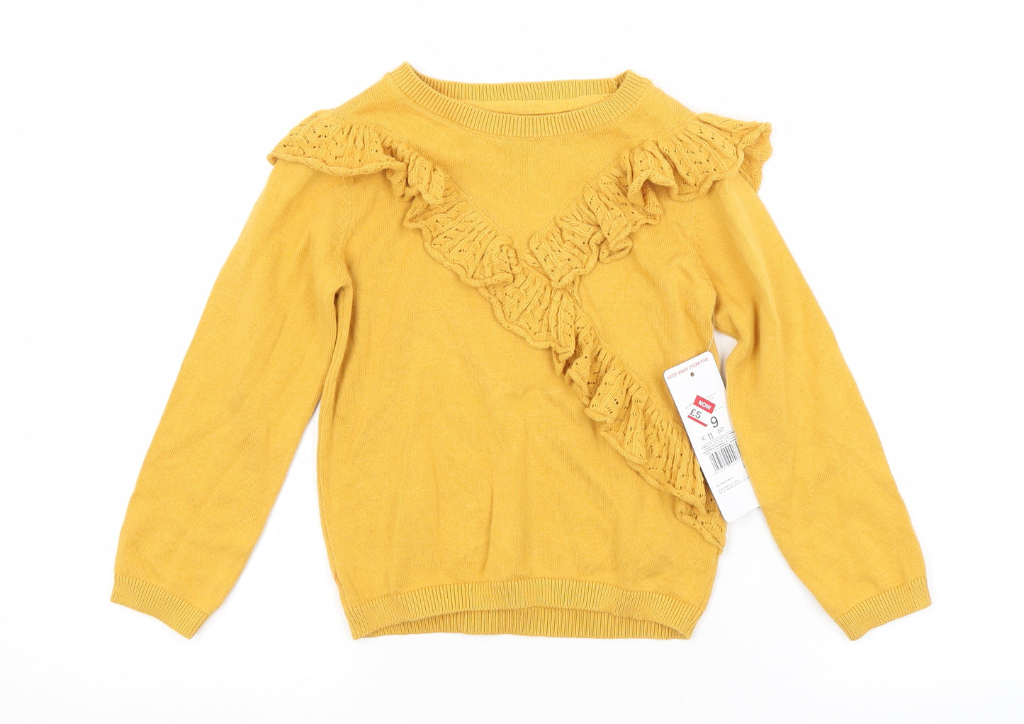 F&F Girls Yellow   Pullover Jumper Size 4-5 Years