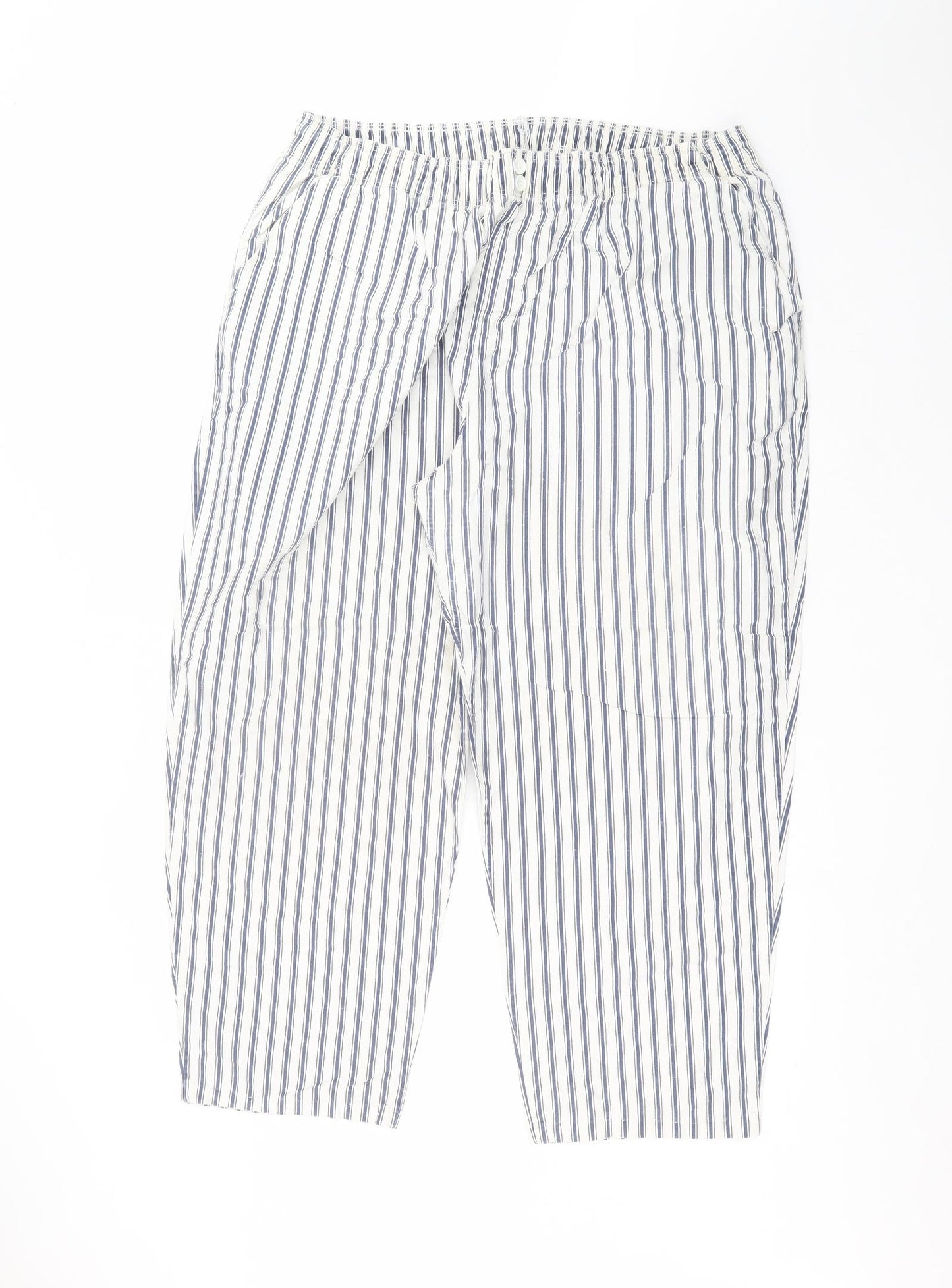 LEISURE PLUS Womens White Striped  Trousers  Size 26 L29 in