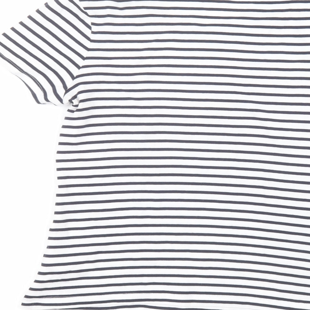 TU Womens White Striped  Basic T-Shirt Size 12