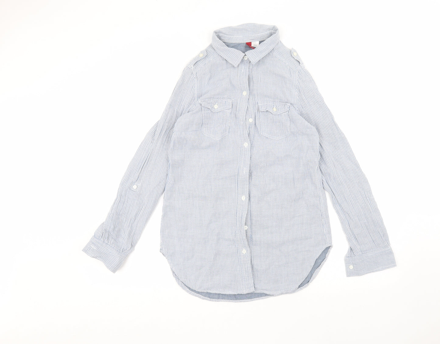 H&M Womens Blue Striped  Basic Button-Up Size 6