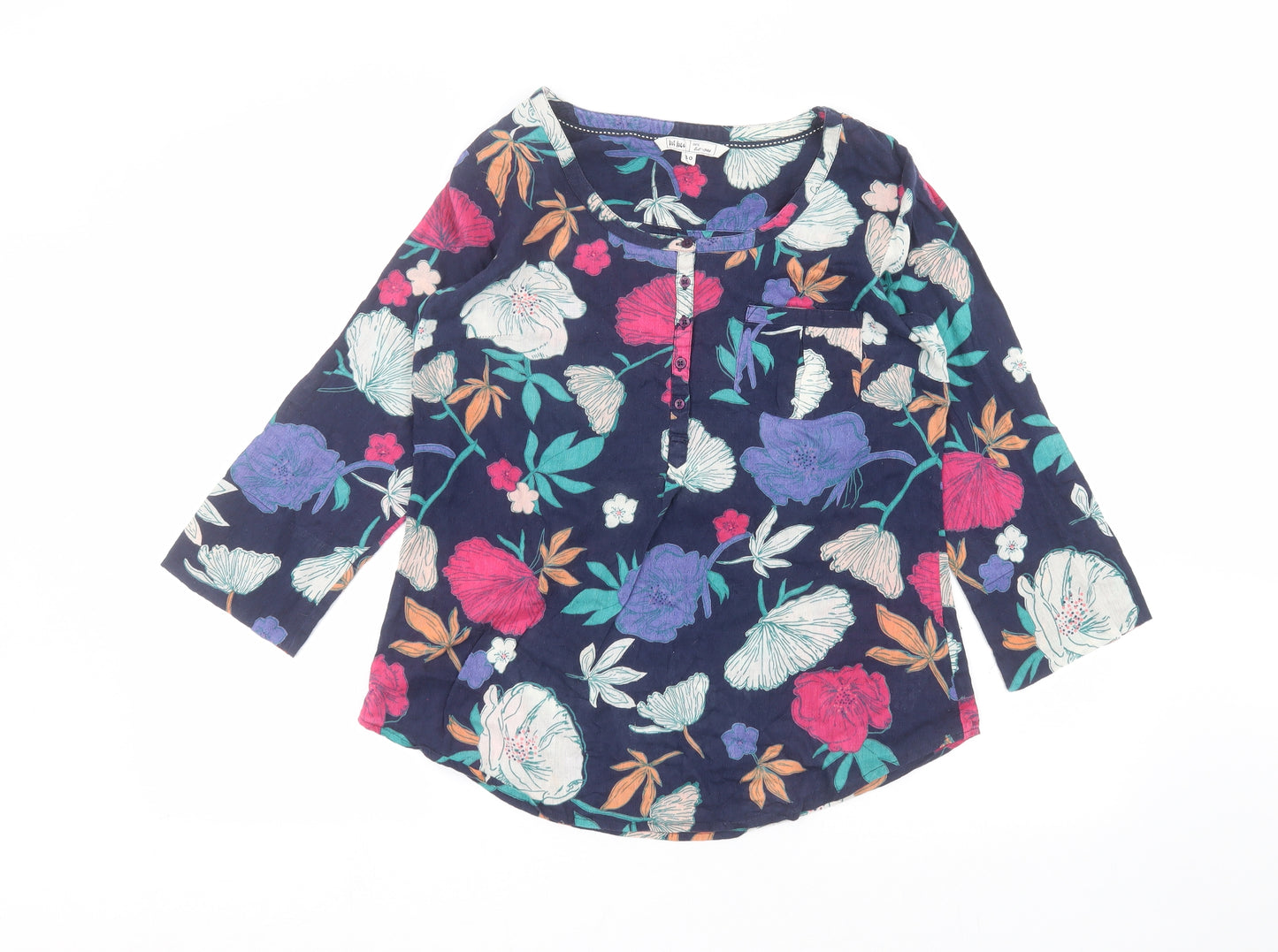 Fat Face Womens Blue Floral  Basic T-Shirt Size 10
