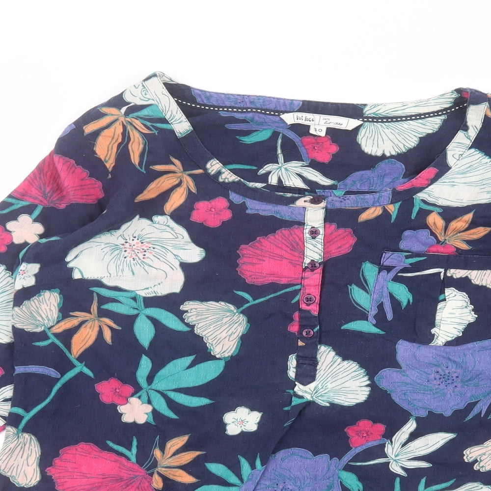 Fat Face Womens Blue Floral  Basic T-Shirt Size 10