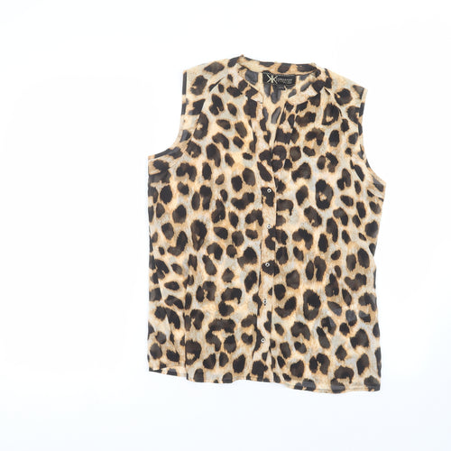 Lipsy Womens Brown Animal Print  Basic Button-Up Size 10