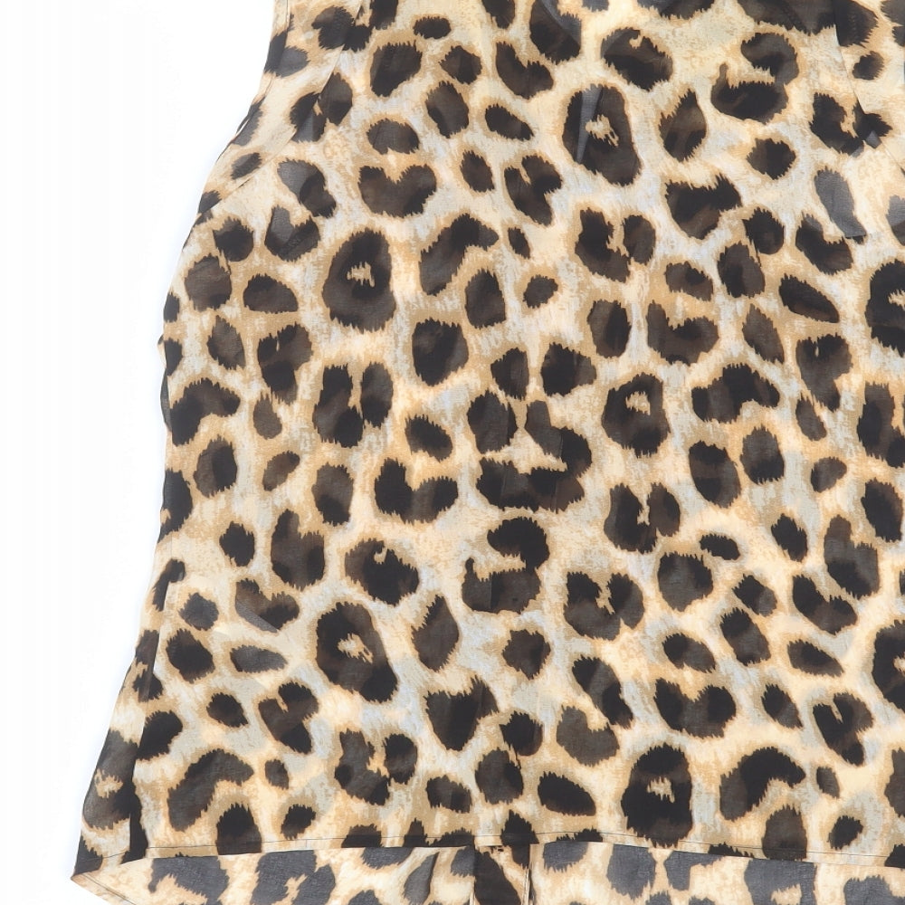 Lipsy Womens Brown Animal Print  Basic Button-Up Size 10