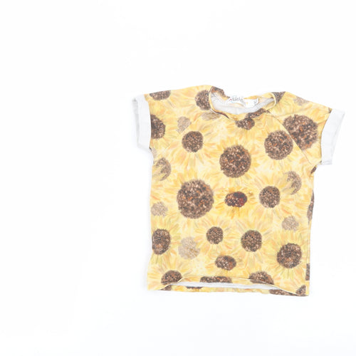 Aitchmakes Girls Yellow Floral  Basic T-Shirt Size 2-3 Years
