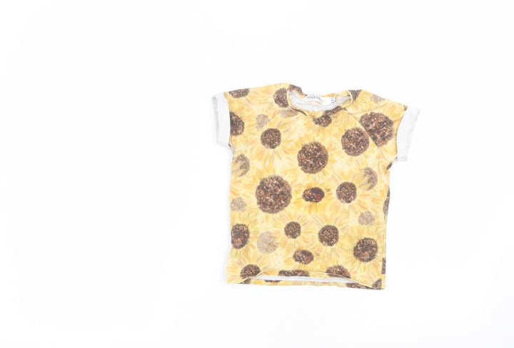 Aitchmakes Girls Yellow Floral  Basic T-Shirt Size 2-3 Years