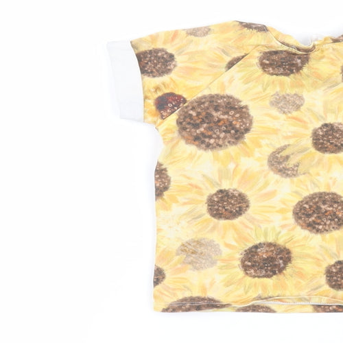 Aitchmakes Girls Yellow Floral  Basic T-Shirt Size 2-3 Years