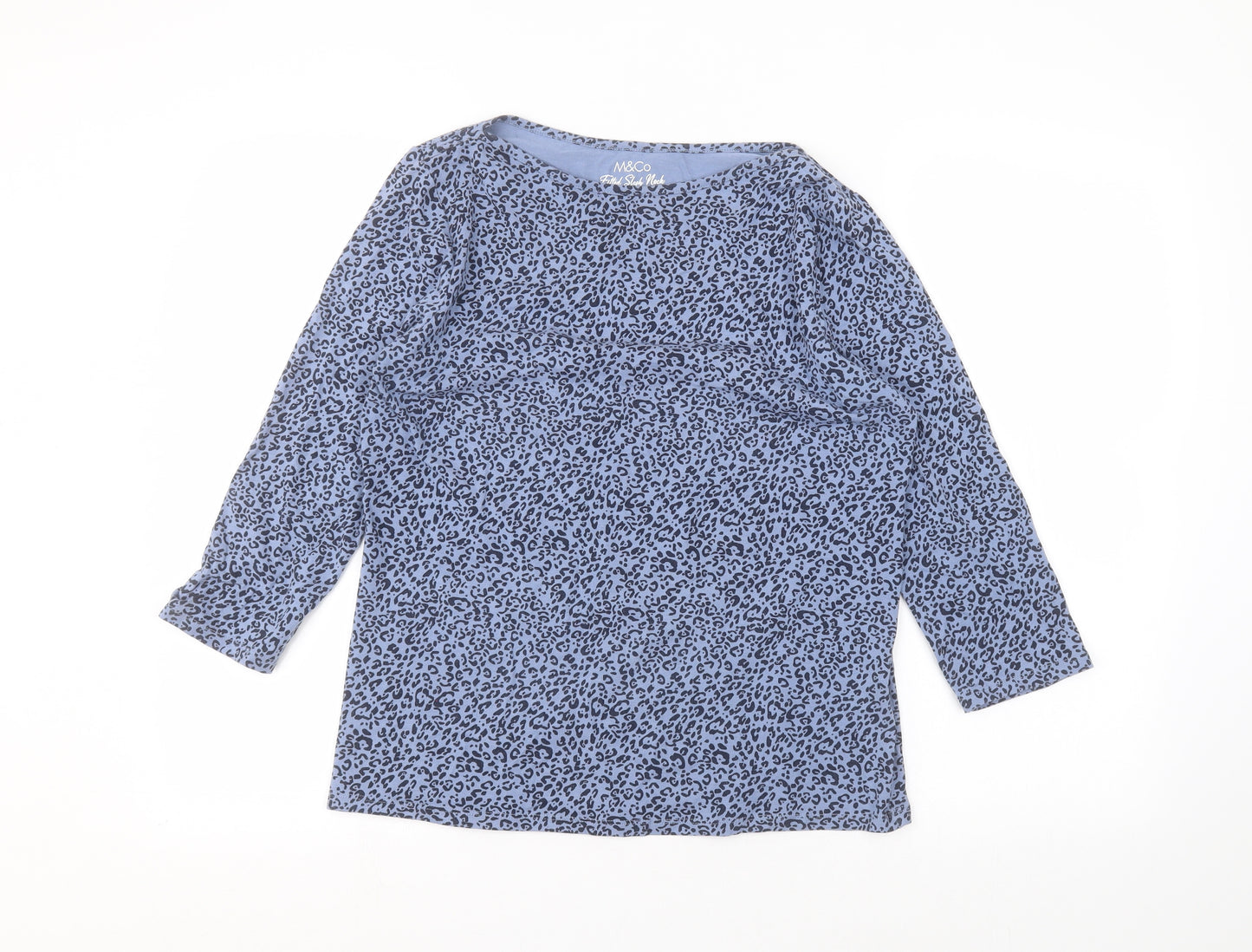 M&Co Womens Blue Animal Print  Basic T-Shirt Size 14