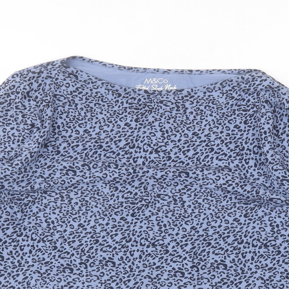 M&Co Womens Blue Animal Print  Basic T-Shirt Size 14