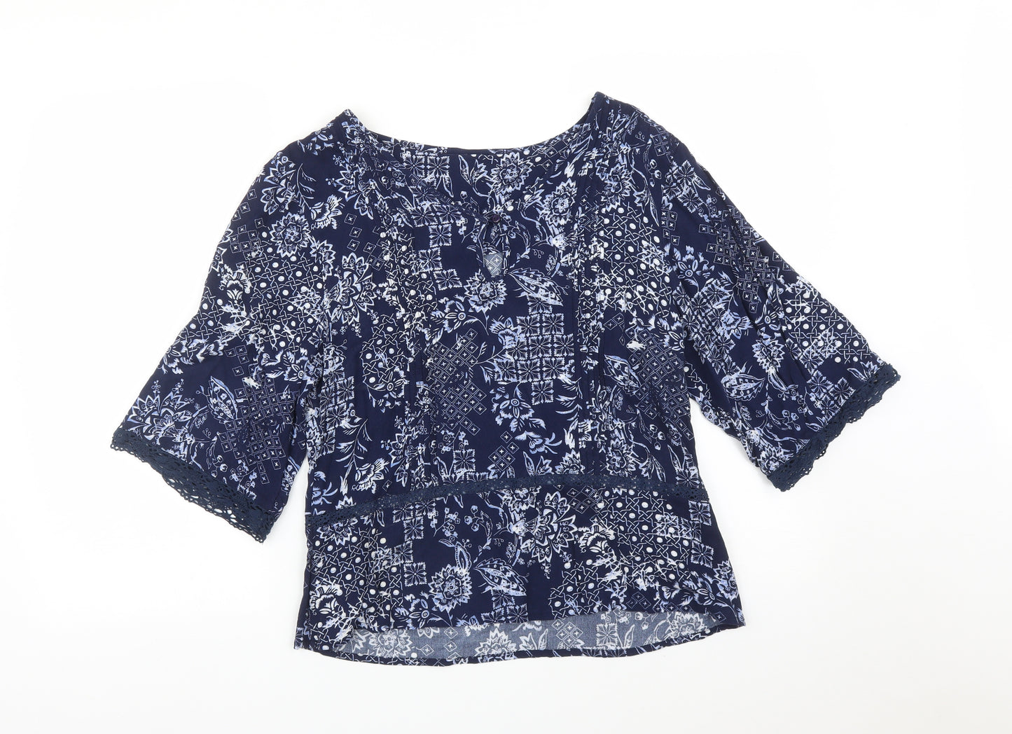 M&S Womens Blue Geometric  Basic T-Shirt Size 10