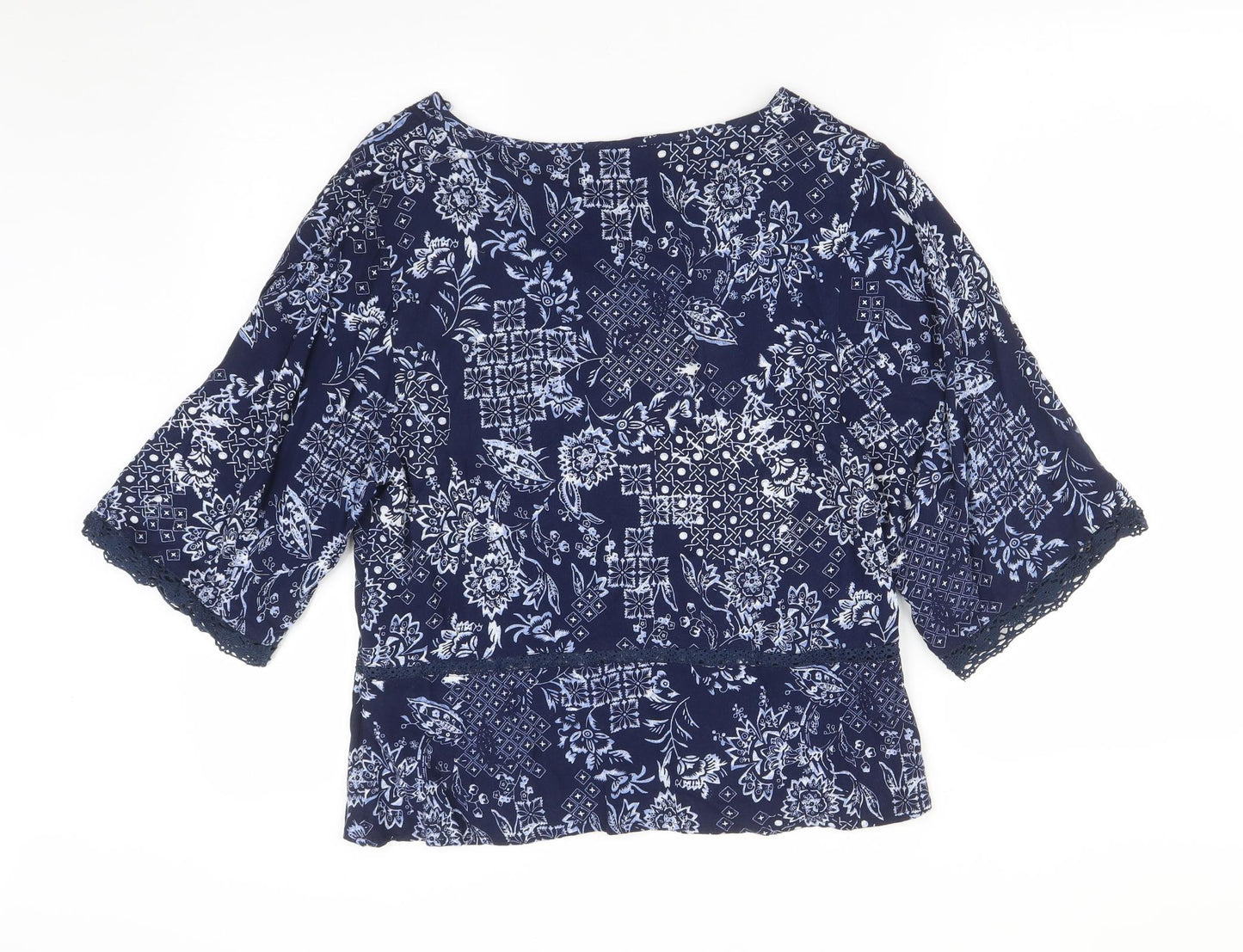 M&S Womens Blue Geometric  Basic T-Shirt Size 10