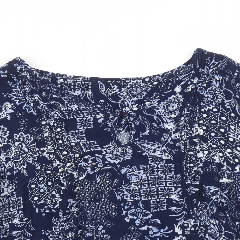 M&S Womens Blue Geometric  Basic T-Shirt Size 10
