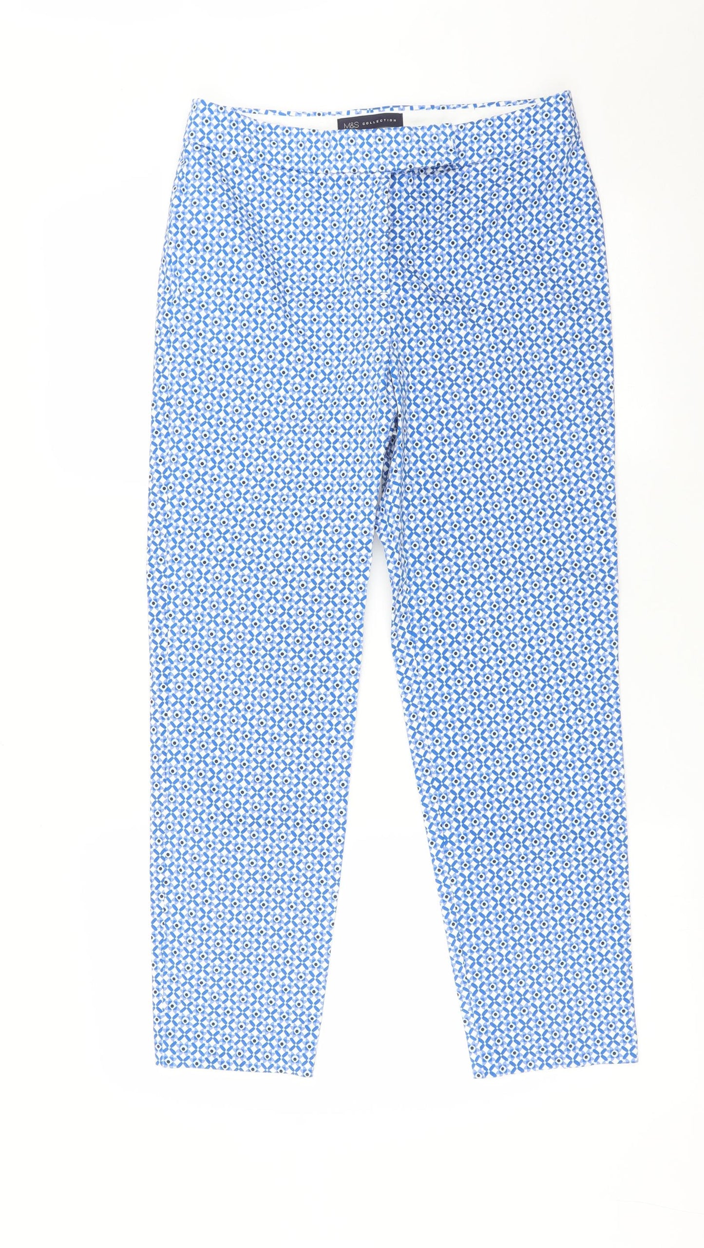 M&S Womens Blue Geometric  Trousers  Size 8 L26 in