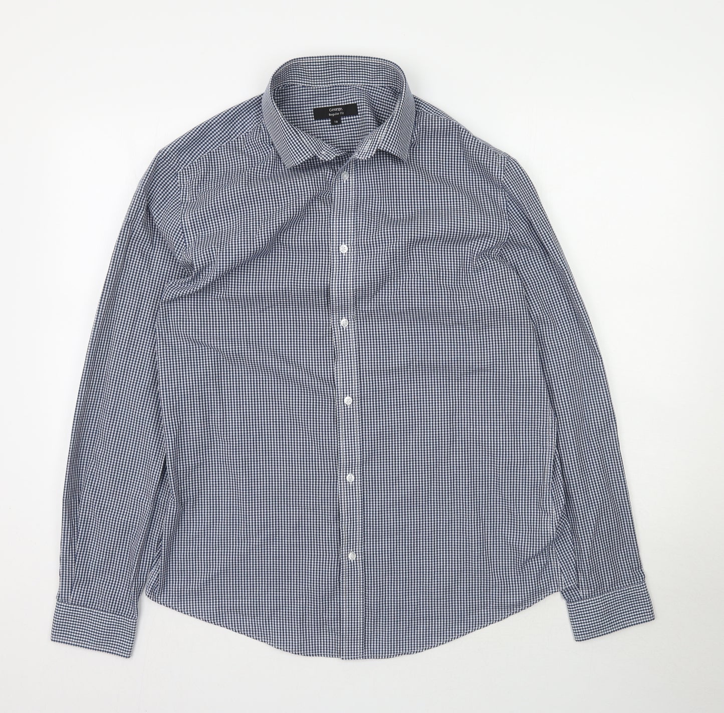 George Mens Blue Plaid   Button-Up Size 16