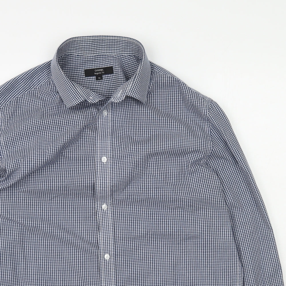 George Mens Blue Plaid   Button-Up Size 16