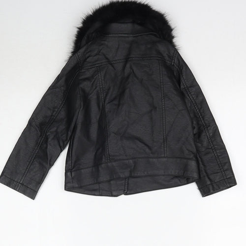 H&M Girls Black   Jacket  Size 3-4 Years  - Faux leather faux fur